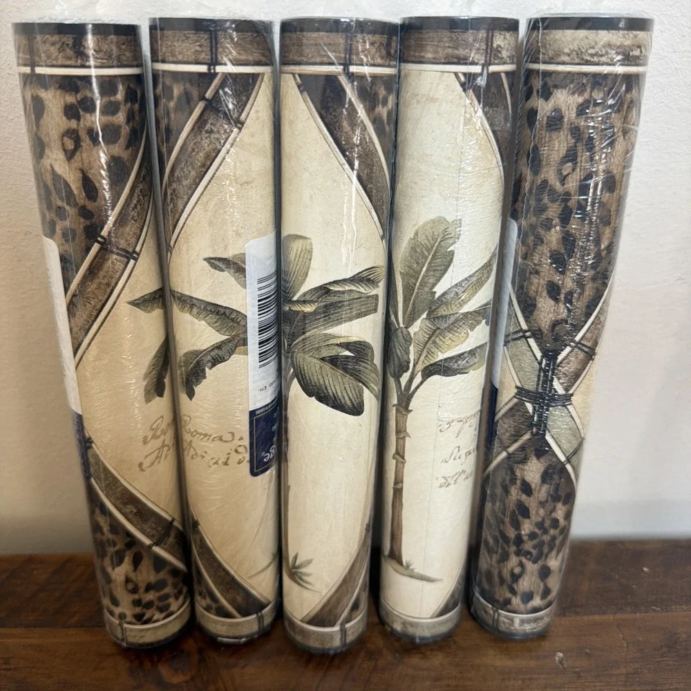 Tropical Tuscany Palm Tree Leopard Diamond Bamboo Frame Wallpaper Border 9